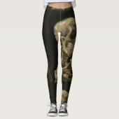 Schädel mit brennender Zigarette durch Van Gogh Leggings (Vorderseite)