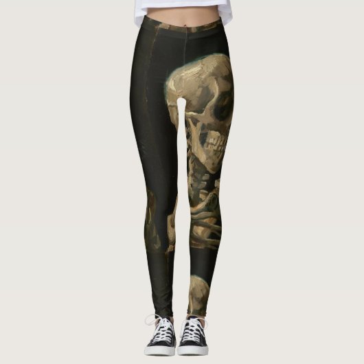 Schädel mit brennender Zigarette durch Van Gogh Leggings (Vorderseite)