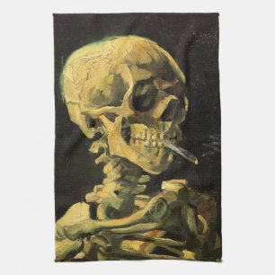 Schädel mit brennender Zigarette von Vincent van G Geschirrtuch