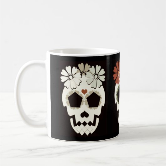 Schädel mit der Blumen-Tasse Kaffeetasse (Links)