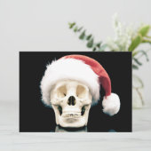 Schädel mit einer Weihnachtsmannmütze Feiertagskarte (Stehend Vorderseite)