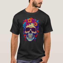 Schädel mit farbigen Blume T-Shirt