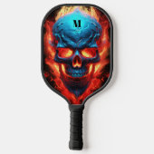 Schädel mit Flammen Modernes Monogramm Pickleball Schläger (Rückseite)
