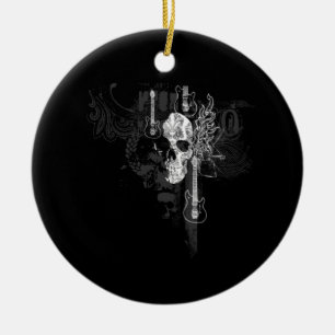 Schädel mit Gitarren Keramikornament