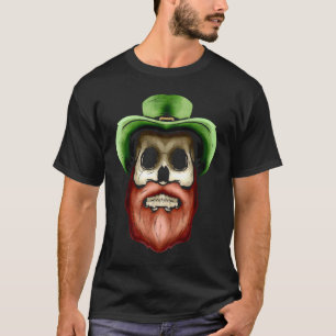 Schädel mit grünem Hut und rotem Bart für St Patri T-Shirt