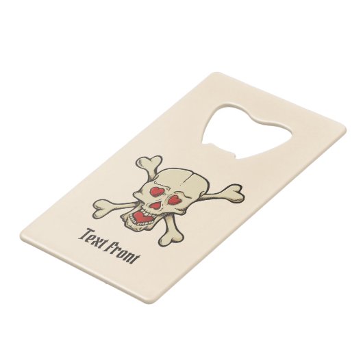 Schädel mit Herz Geldbeutel Flaschenöffner (Vorderseite Schrägansicht)