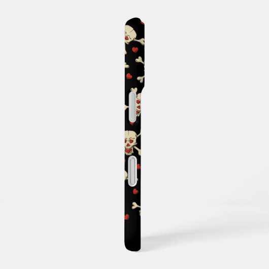 Schädel mit Herz-Muster iPhone 16 Hülle (Rechte Seite)