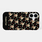 Schädel mit Herzen Muster iPhone 16 Hülle (Rückseite (Horizontal))