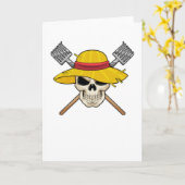 Schädel mit Hut als Bauer mit Rake Karte (Gelbe Blume)