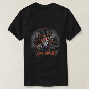 Schädel mit Hut: glückliches Halloween T-Shirt