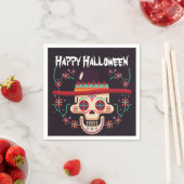 Schädel mit Hut und blumengeschmücktem Halloween-P Serviette (Beispiel)