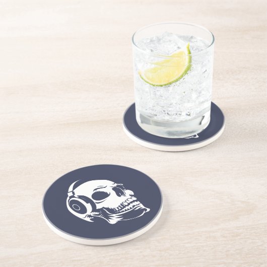 Schädel mit Kopfhörern Getränkeuntersetzer (Seite)