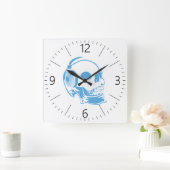 Schädel mit Kopfhörern Quadratische Wanduhr (Zuhause)