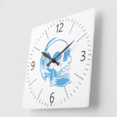 Schädel mit Kopfhörern Quadratische Wanduhr (Winkel)