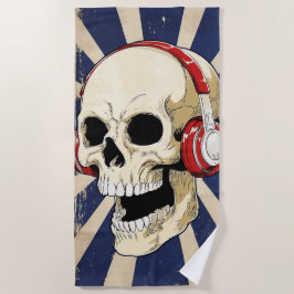 Schädel mit Kopfhörern Retro-Musik-Kunst Strandtuch