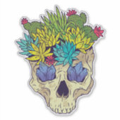 Schädel mit Kristallen und Sukkulturen Aufkleber (Vorderseite)