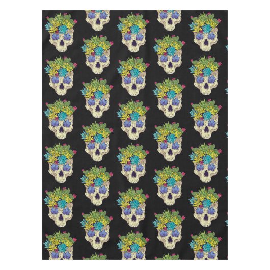 Schädel mit Kristallen und Sukkulturen Tischdecke (Vorderseite)