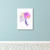 Schädel mit Lila Blume Leinwanddruck (Insitu (Holzboden))
