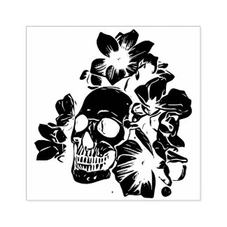 Schädel mit Mangnolia Blumen Gummistempel