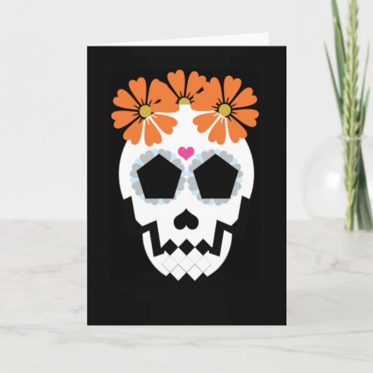 Schädel mit orangen Blume Karte (Vorderseite)