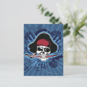 Schädel mit Piratenhut, Augenklappe und Schwert Postkarte (Stehend Vorderseite)