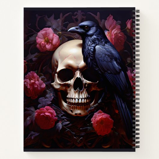 Schädel mit Raven und Rose Notizblock (Rückseite)