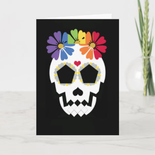 Schädel mit Regenbogen-Blumen Karte