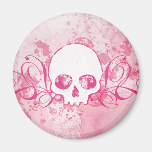 Schädel mit rosa Spritzern und Wirbel Magnet