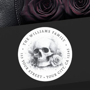 Schädel mit Rose Halloween-Rücksendeadresse Runder Aufkleber