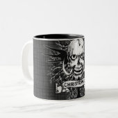 Schädel mit Rose, Hörner, Kreuz, Flügel Zweifarbige Tasse (Vorderseite Links)