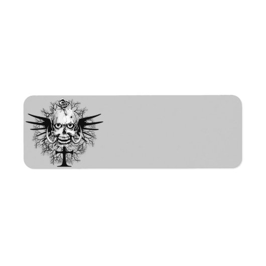 Schädel mit Rose, Hörner, Kreuz, Flügeldarstellung (Vorne)