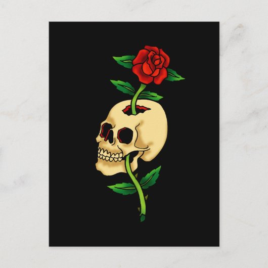 Schädel mit Rose Postkarte (Vorderseite)
