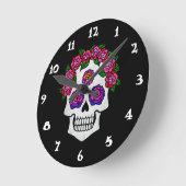 Schädel mit Rose Runde Wanduhr (Winkel)