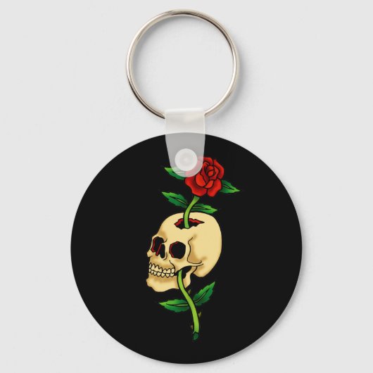 Schädel mit Rose Schlüsselanhänger (Vorderseite)