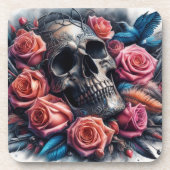 Schädel mit Rose und Bluebird Getränkeuntersetzer (Vorderseite)