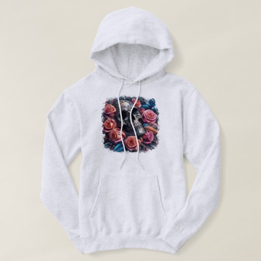 Schädel mit Rose und Bluebird Hoodie (Design vorne)