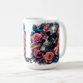 Schädel mit Rose und Bluebird Kaffeetasse (VorderseiteRechts)