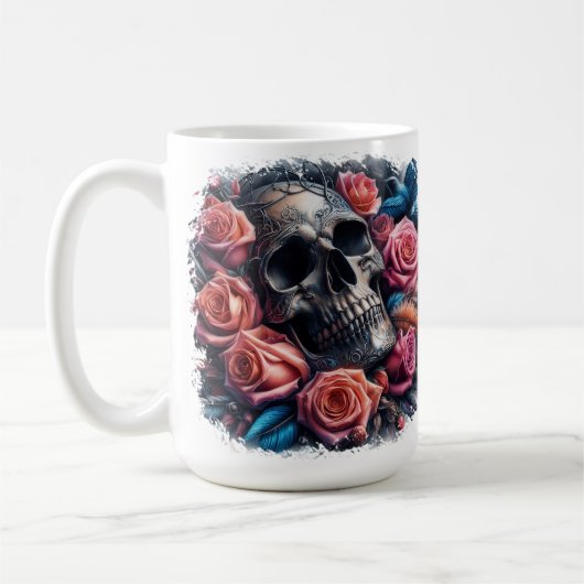 Schädel mit Rose und Bluebird Kaffeetasse (Links)