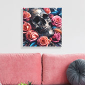 Schädel mit Rose und Bluebird Leinwanddruck (Insitu (Wohnzimmer))