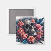 Schädel mit Rose und Bluebird Magnet (Vorderseite/Rückseite)