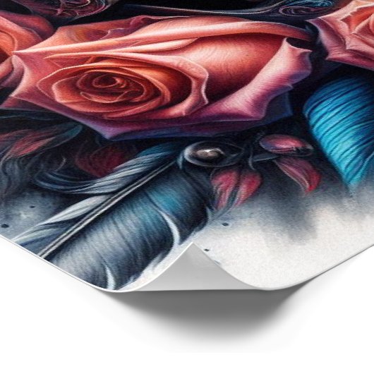 Schädel mit Rose und Bluebird Poster (Ecke)