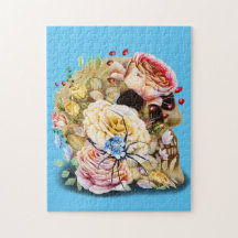 Schädel mit Rose und Blütenspinne