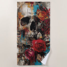 Schädel mit Rosen Street Art Floral Grunge Design Strandtuch