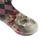 Schädel mit Rosen und rosa lila Checkered Schneidebrett (Ecke)