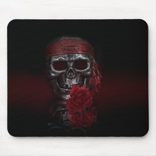 Schädel mit Rote Rose Mousepad (Vorne)