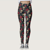 Schädel mit Rote Rosen Leggings (Vorderseite)