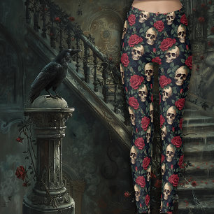 Schädel mit Rote Rosen Leggings