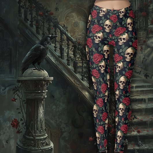 Schädel mit Rote Rosen Leggings