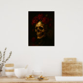 Schädel mit Rote Rosen Poster (Küche)