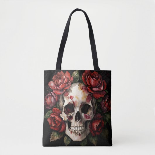 Schädel mit Rote Rosen Tasche (Vorderseite)
